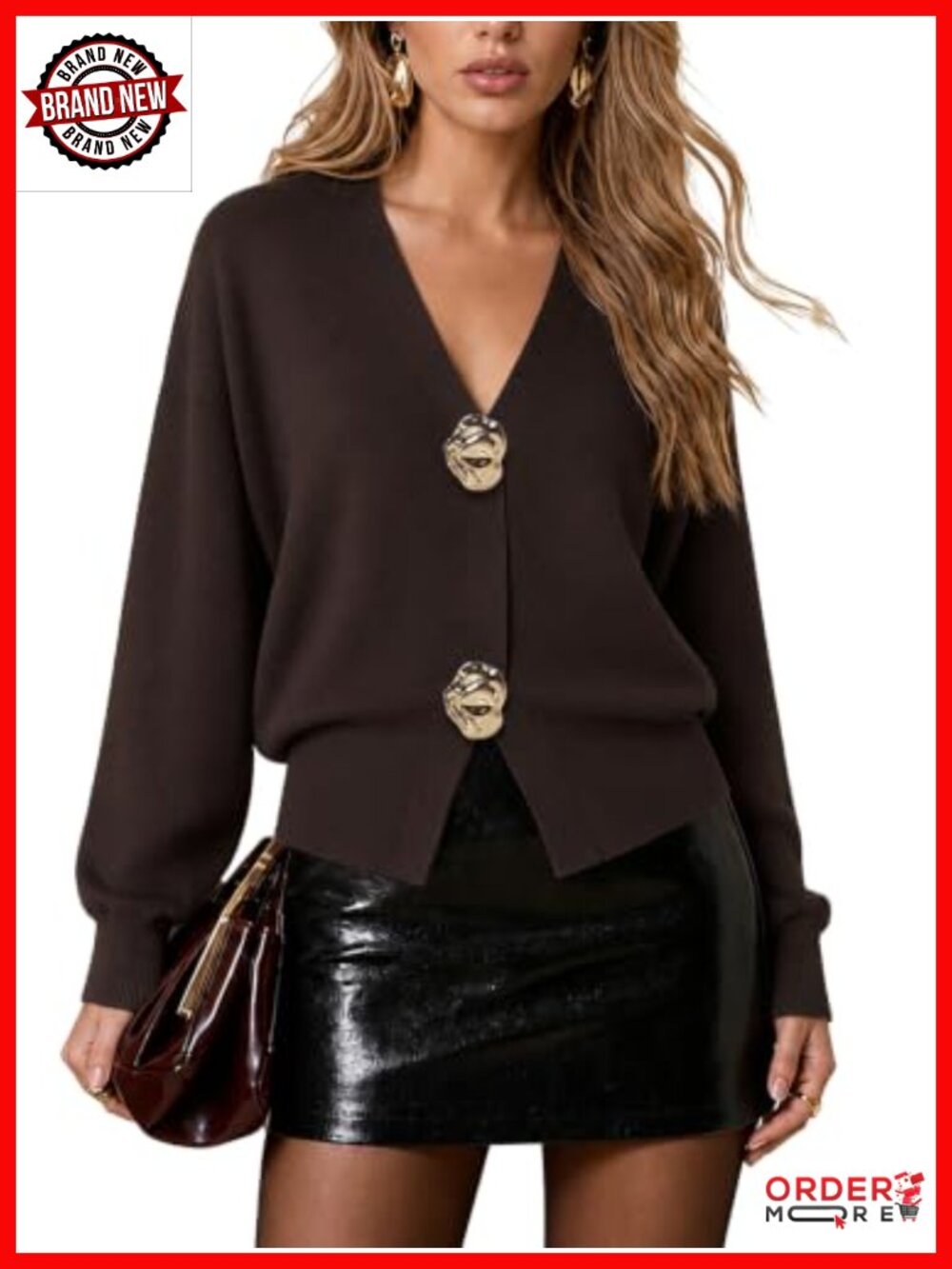 Cropped Open Front Cardigan Sweater Button Up Long Sleeve V-Neck Knit
